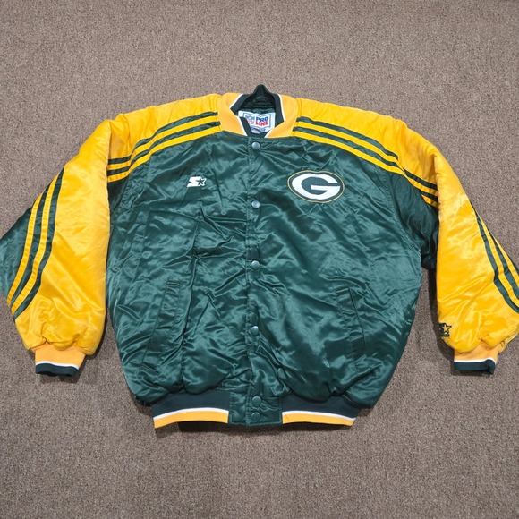 Vintage Starter Green Bay Packers NFL Pro Line Satin Bomber Jacket Mens Large